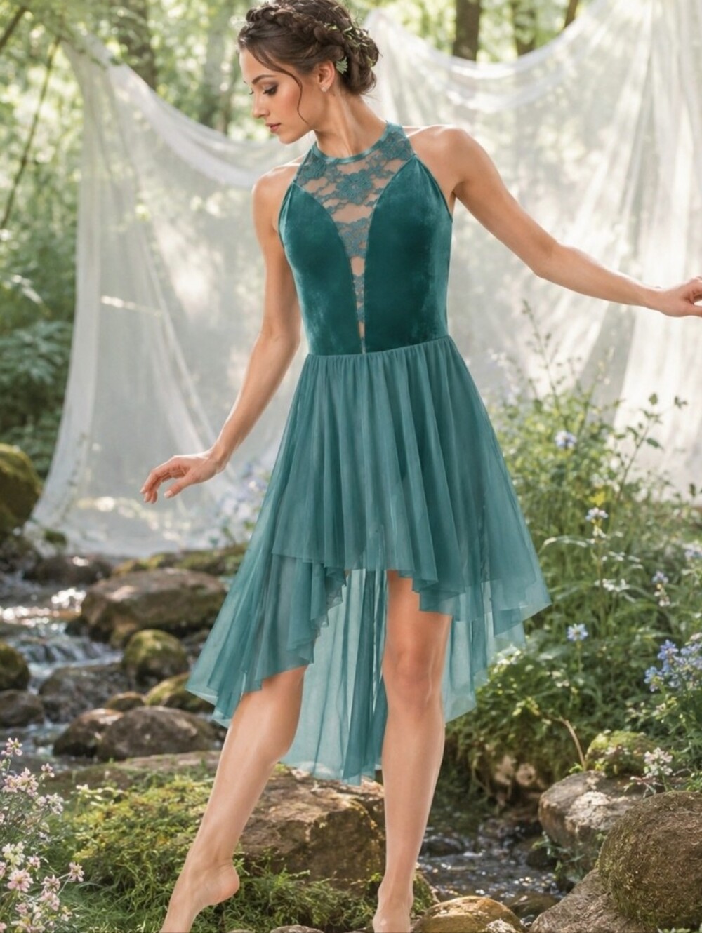 Weissman Teal Lyrical Dance Costume Adult Medium Velvet Ballet Fairycore Dress